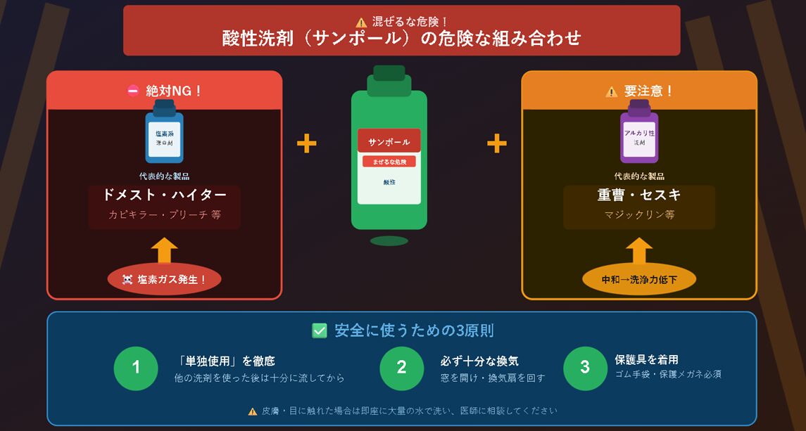サンポール危険な組み合わせ警告|まぜるな危険