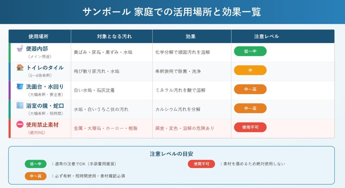 サンポール家庭での活用場所と効果一覧