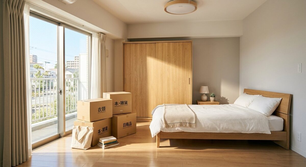 新居で家具の再組立てが完了し、明るい部屋にきれいに設置された様子