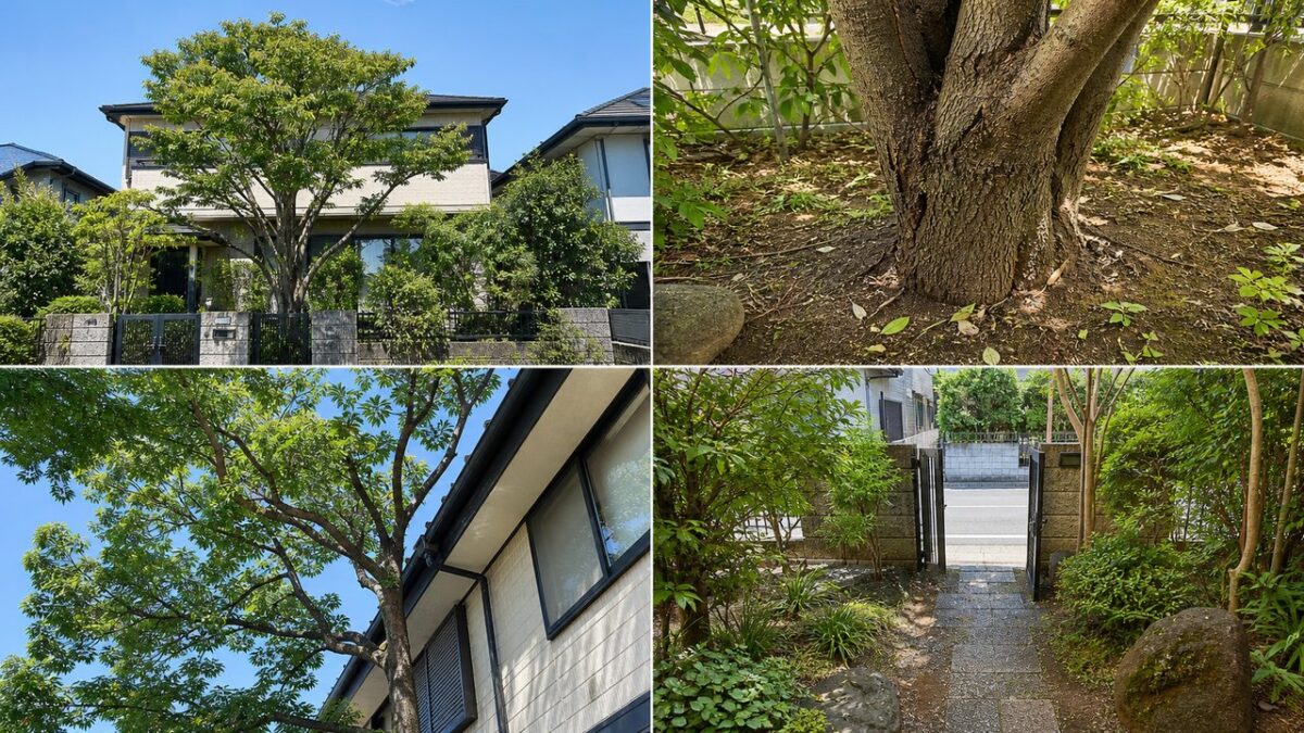 庭木の高さや幹の太さと建物・搬出経路を確認する伐採見積りのイメージ